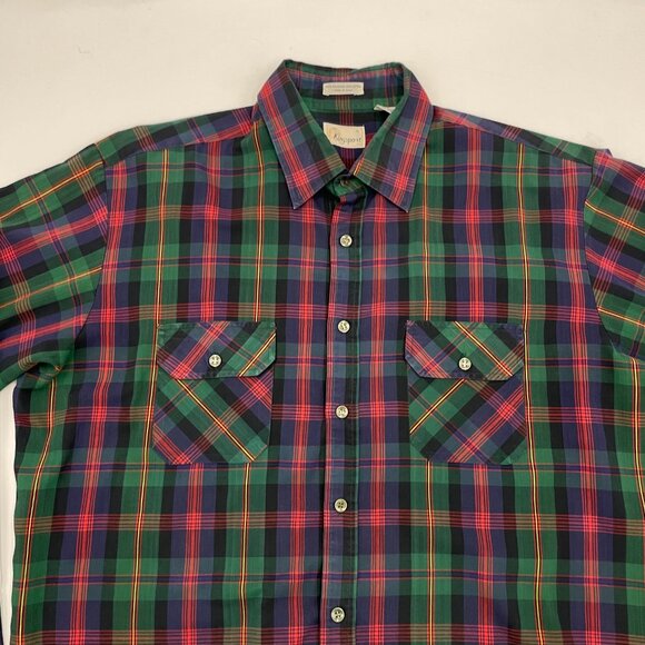 Vintage Men's Shirt Button-Up Plaid Size XL Distressed Kingsport Christmas Green - Picture 11 of 14